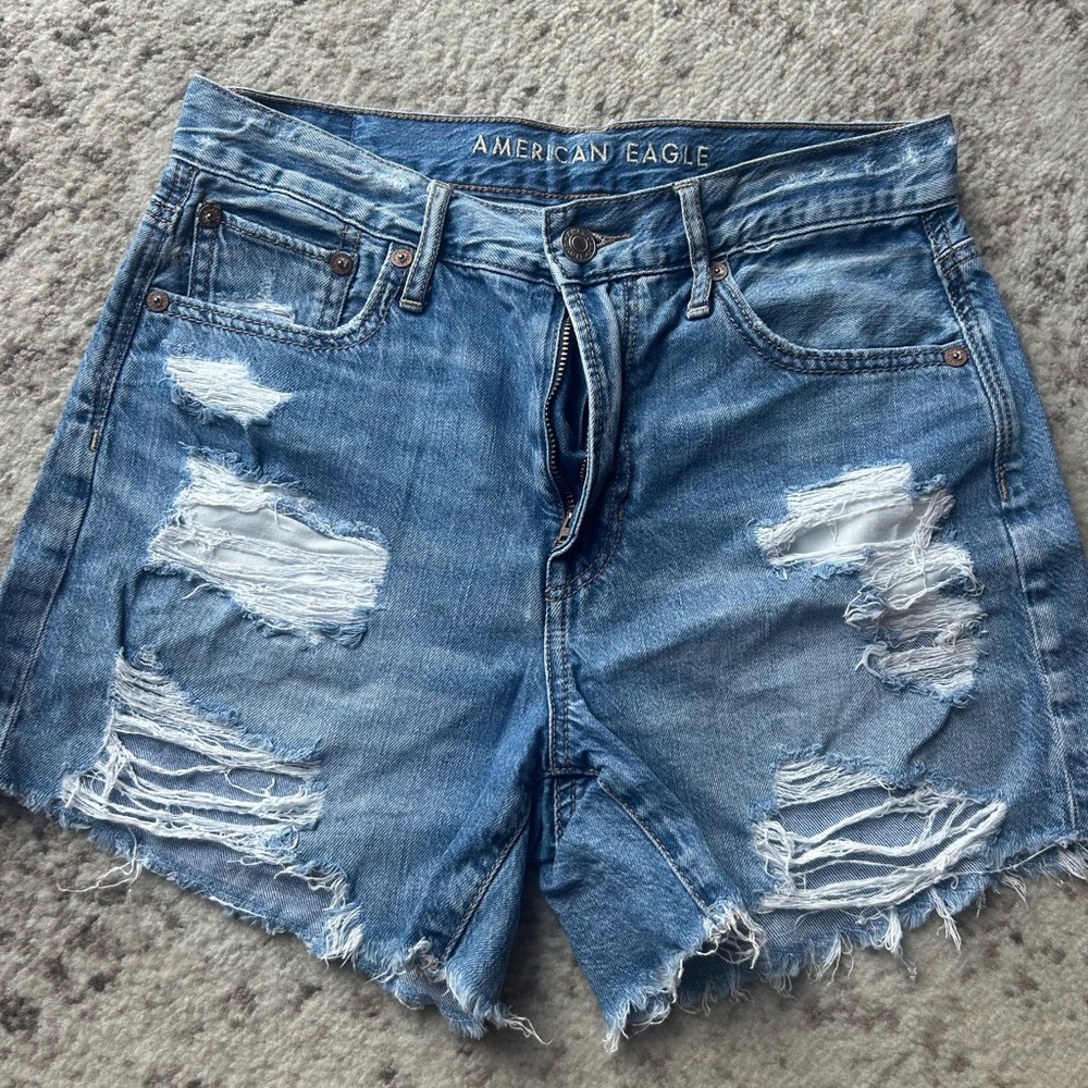 American Eagle Outfitters Blue Jean Shorts with Frayed Hem